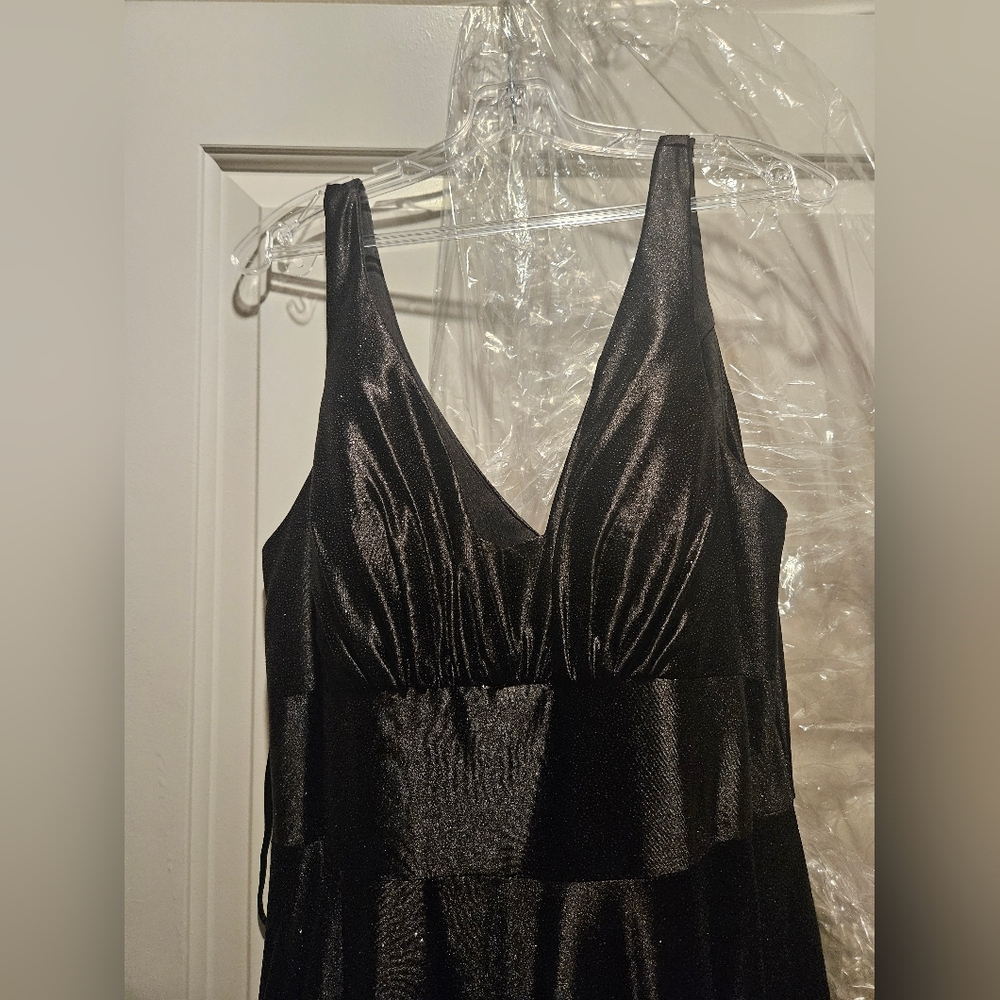 LaDivine By Cinderella Divine Plus Size Satin Black Prom Dress